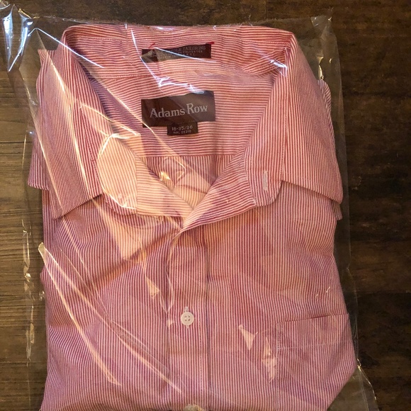 Men's Red & White Thin Striped Dress Shirt Adams Row Size 18 Neck, 35/36 Sleeve - Picture 3 of 8
